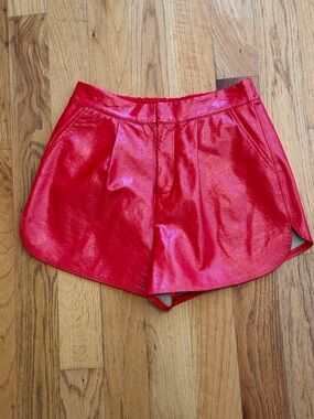 Grey Lab Faux Leather High Waist Shorts Womens Size M Red Lined Pockets